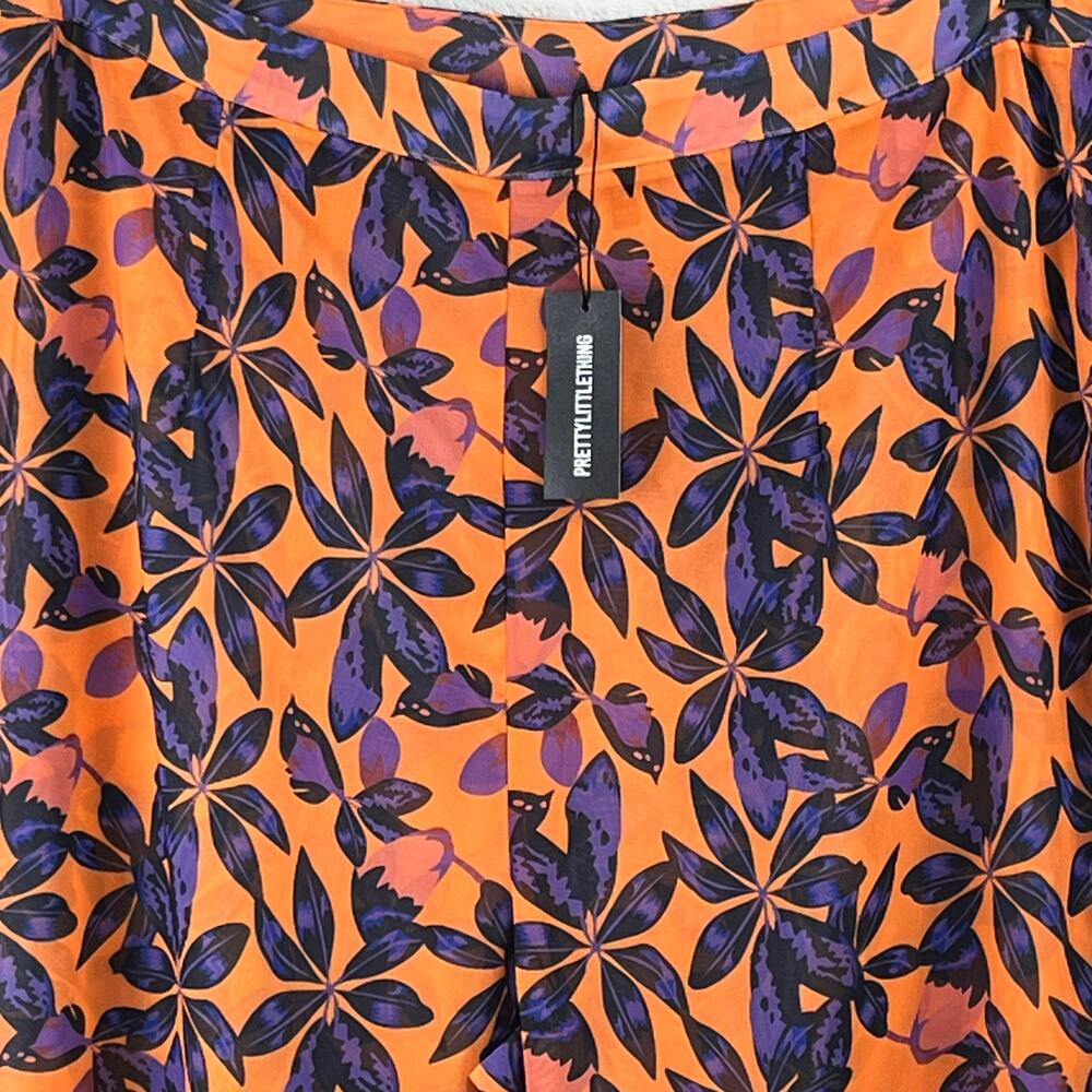 PrettyLittleThing Orange Tropical High Rise Sheer Flare Beach Pants 14  NWT - Picture 6 of 12